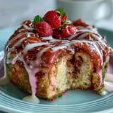 Mothers Day Cake with Pink Ombre Buttercream and Flowers on a cake stand with edible blossoms