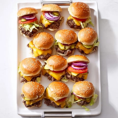A platter of homemade sliders perfect for game day parties, served with fresh toppings and fries.
