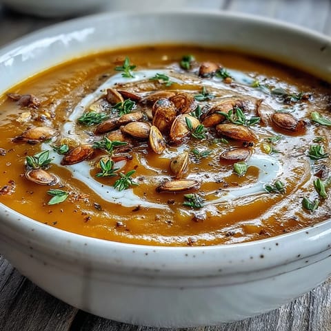 Creamy Butternut Squash and Apple Soup served in a rustic bowl, garnished with thyme and a perfect fall dinner starter.