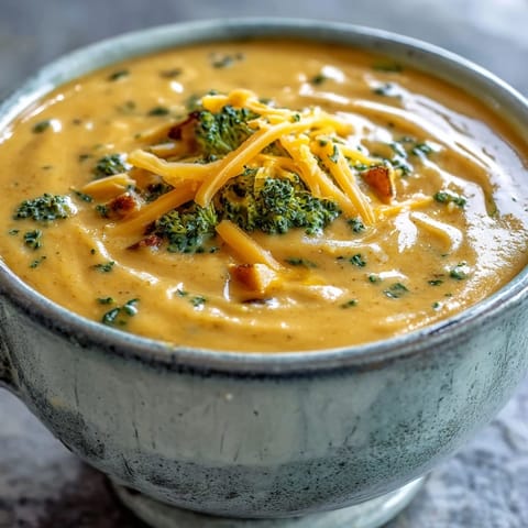 Creamy Butternut Squash Broccoli Cheddar Soup served hot with crusty bread for dipping.