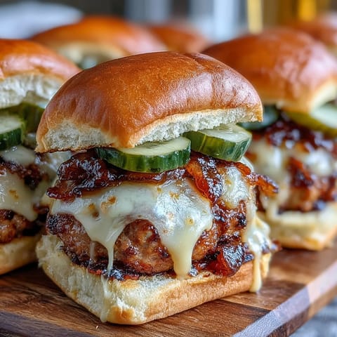 Freshly baked Touchdown Brat Sliders served hot with a generous drizzle of tangy beer cheese sauce.