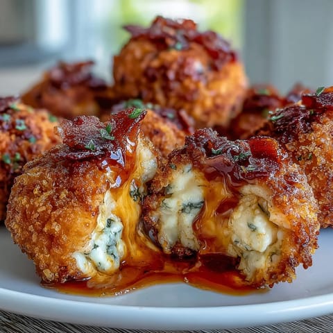 Golden brown Buffalo Chicken Bacon Mozzarella Bombs with crispy panko breading, served with creamy ranch dip for dipping.