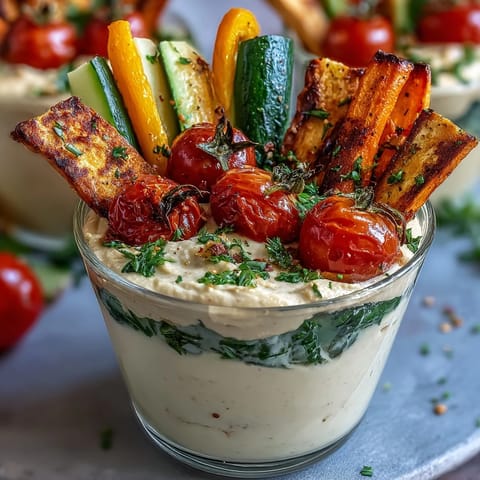 Vibrant snack cups filled with creamy hummus and colorful vegetable sticks, ideal for picnics or lunchboxes.  
