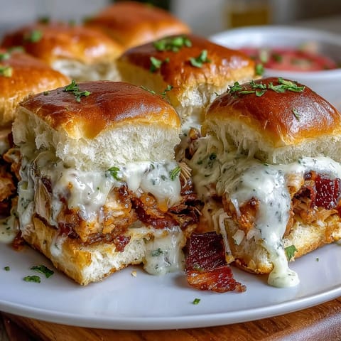 Derby Party Hot Brown Sliders on Brioche Buns: golden mini sandwiches with turkey, bacon, and creamy Mornay sauce on soft brioche buns.