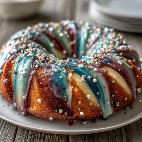 Vibrant galaxy graduation cake with shimmering edible stars, perfect for celebrating achievements in style.