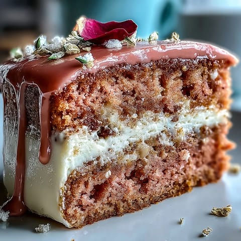 Rosé Velvet Cake adorned with a delicate gold drip, perfect for celebrations.