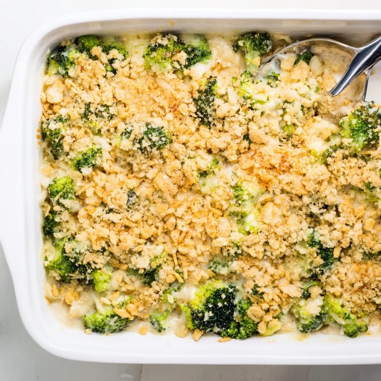 Spoon into a serving of cheesy broccoli casserole, loaded with tender broccoli and a crunchy, savory cracker topping.