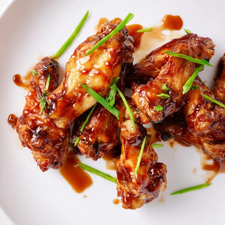 Golden brown Honey BBQ Chicken Wings served on a rustic board with a side of blue cheese dip.