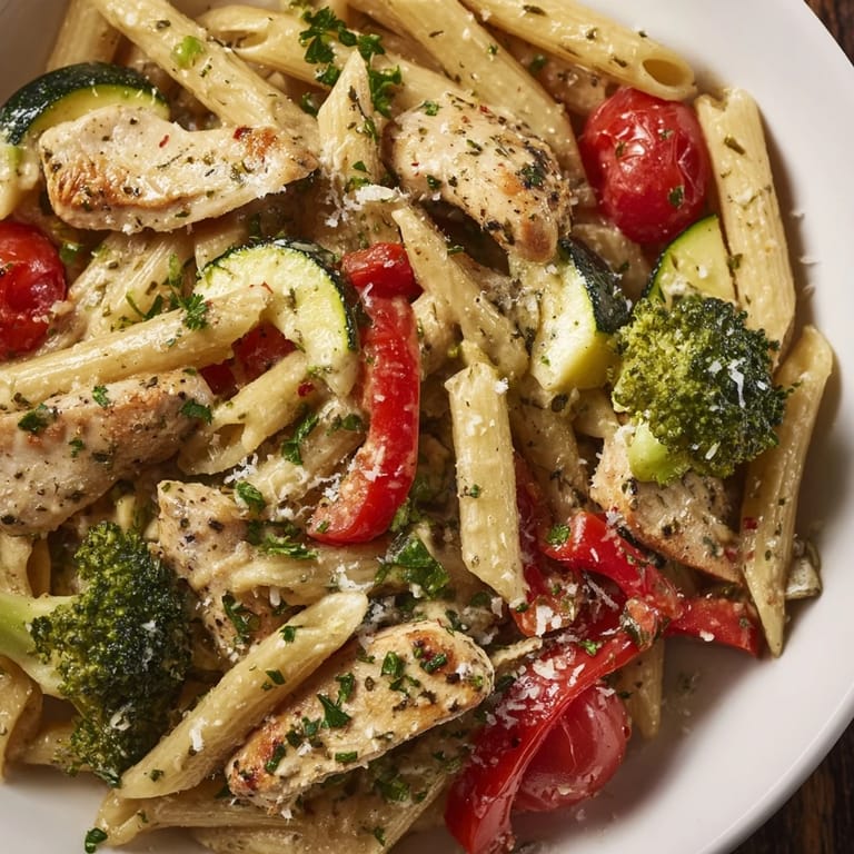 Serve this savory Italian-inspired pasta dish with extra Parmesan and a glass of crisp white wine for a complete meal.