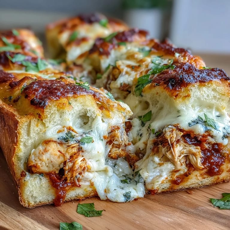 Italian-American comfort food: Chicken Parm Stuffed Garlic Bread, perfectly baked and bubbly.
