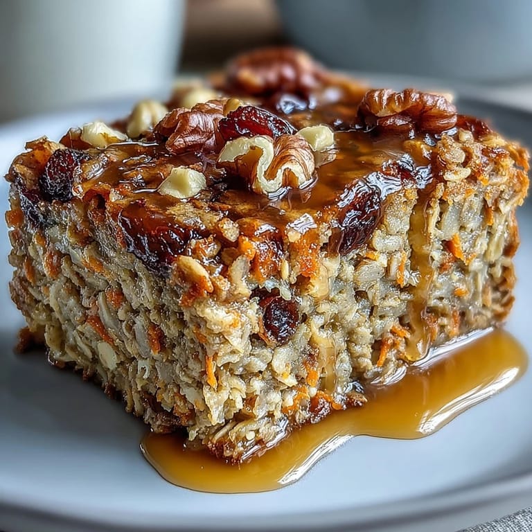 Hearty carrot cake baked oatmeal, perfect for a cozy breakfast delight.