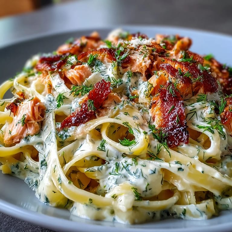 A comforting bowl of The Best Creamy Salmon Pasta, coated in rich sauce.