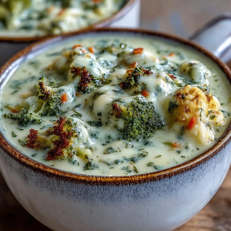 Vibrant oven-roasted broccoli and diced carrots simmered in a pot to create this comforting, vegetarian Roasted Broccoli Cheddar Soup.
