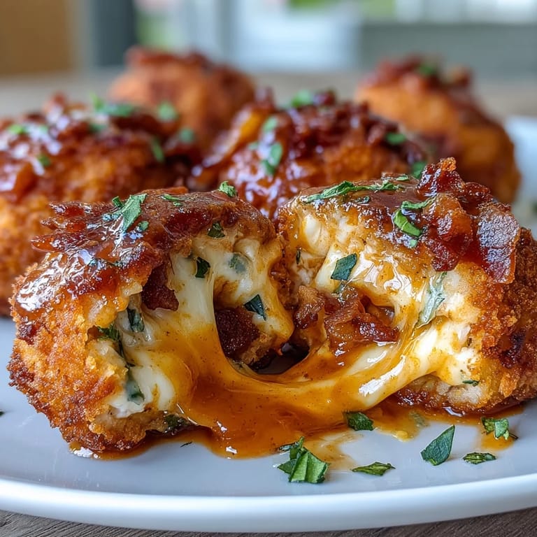 Freshly cooked Buffalo Chicken Bacon Mozzarella Bombs stacked on a platter, ready to serve as a game day appetizer.