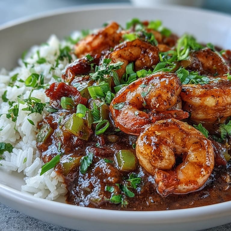 A warm bowl of Classic New Orleans Étouffée featuring tender shrimp and rich gravy, garnished with fresh herbs for dinner.