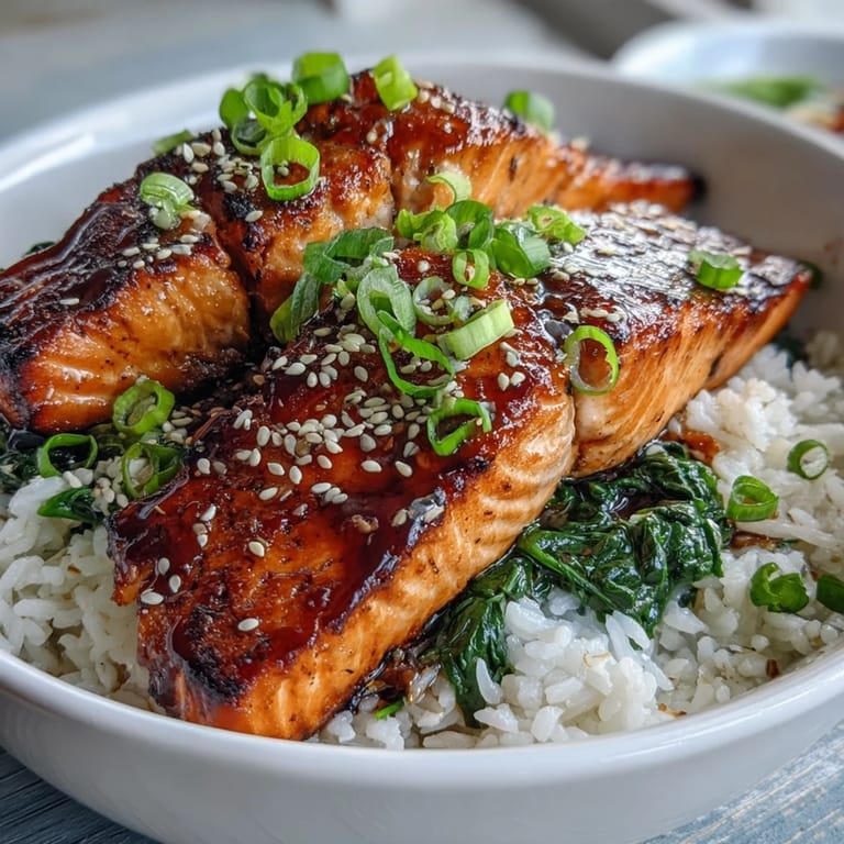 Overhead view of a Miso Glazed Salmon Bowl, complete with nori strips and toasted sesame seeds for a nourishing meal.