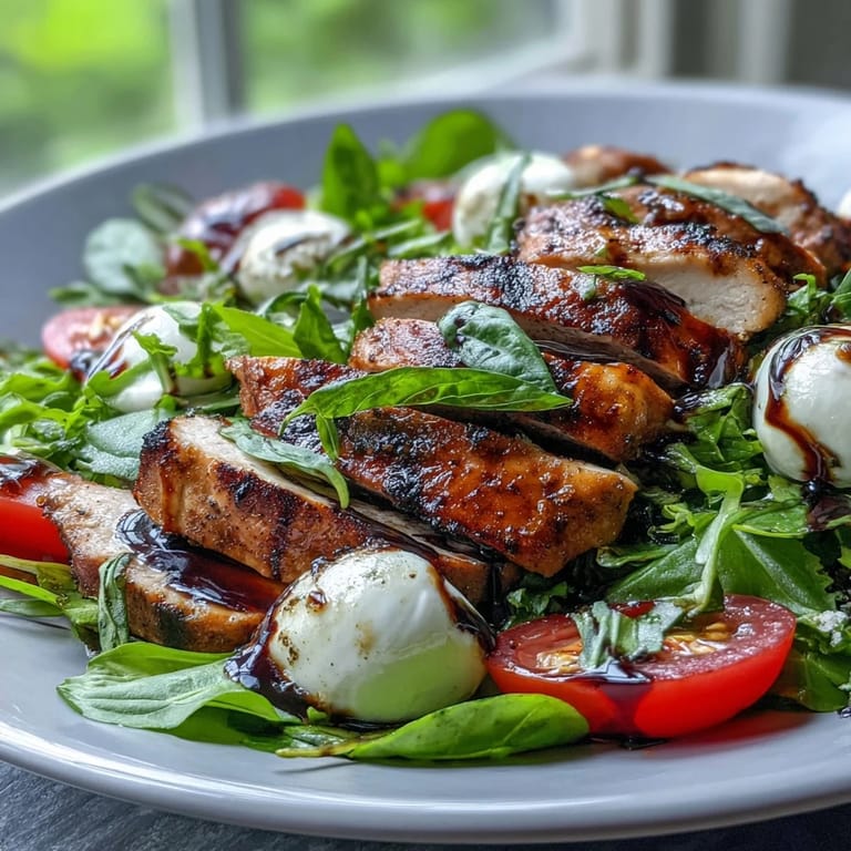 A plated Caprese Chicken Bowl with vibrant greens, chopped mozzarella, and grilled chicken, ready to serve for a quick weeknight dinner.