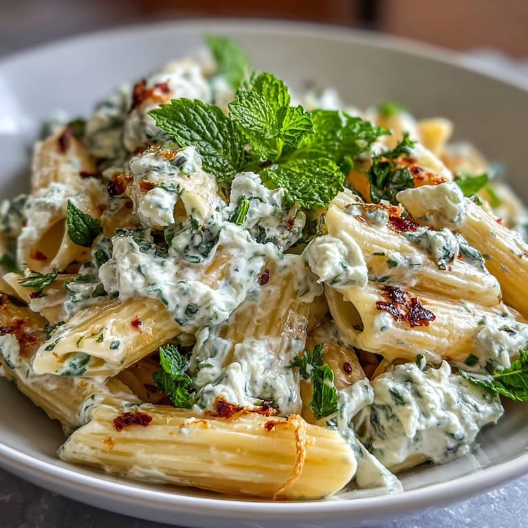 Vibrant spring pasta with sweet peas, ricotta, and mint, garnished with lemon zest and a drizzle of olive oil.  