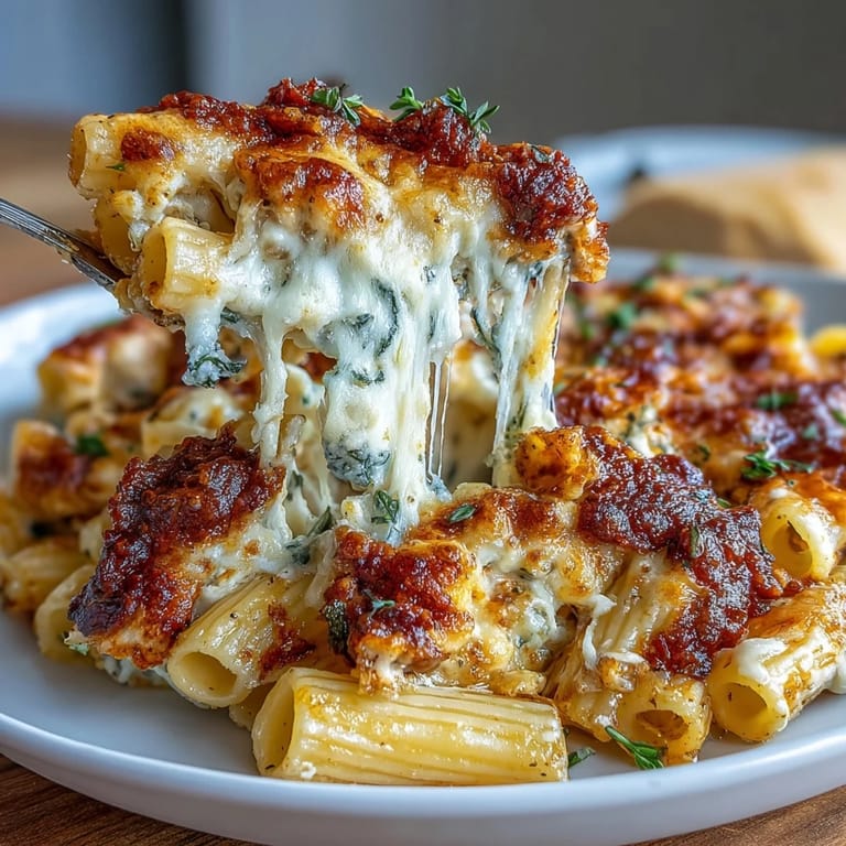 Golden-baked One-Pot Cheesy Pasta Bake featuring gooey cheese, al dente pasta, and fragrant herbs in a savory tomato base.