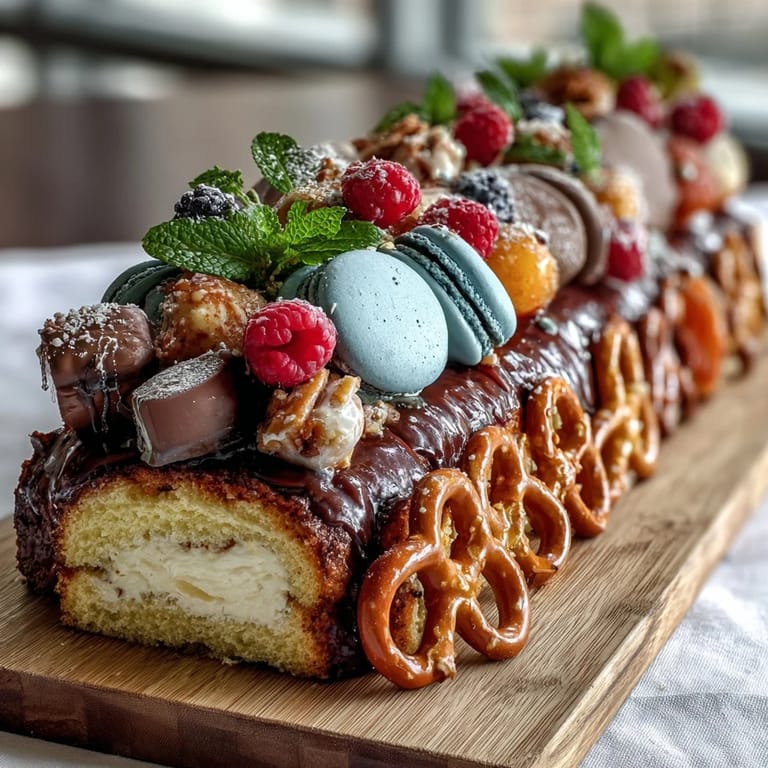 Assorted Mini Treats and Cake Slices Dessert Board, showcasing a vibrant spread of brownies, fruit tarts, and berries for a graduation party.