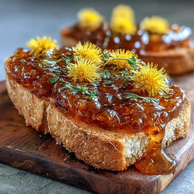 Glass jars filled with vibrant dandelion jelly, glistening with a light golden hue and ready for gifting.
