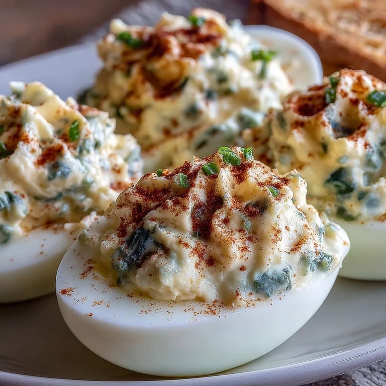 Deviled eggs loaded with zesty sweet pickle relish, ready for your picnic spread.
