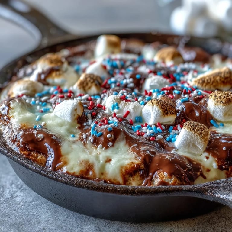 This 3-ingredient 4th of July S'mores Dip is a warm, melty dessert.