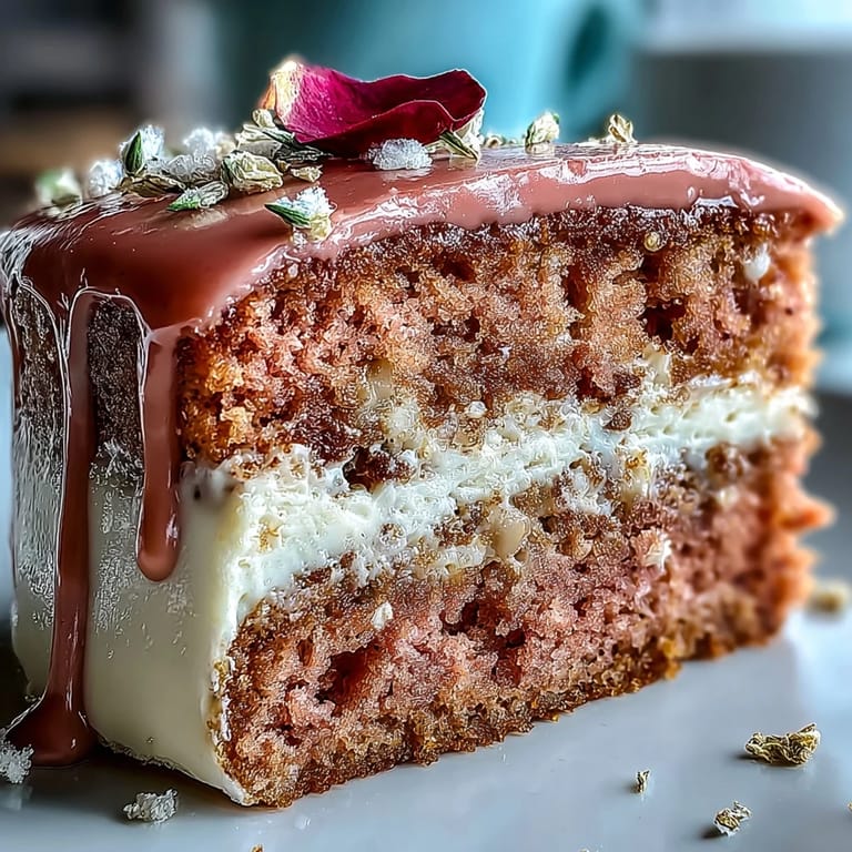 Rosé Velvet Cake adorned with a delicate gold drip, perfect for celebrations.