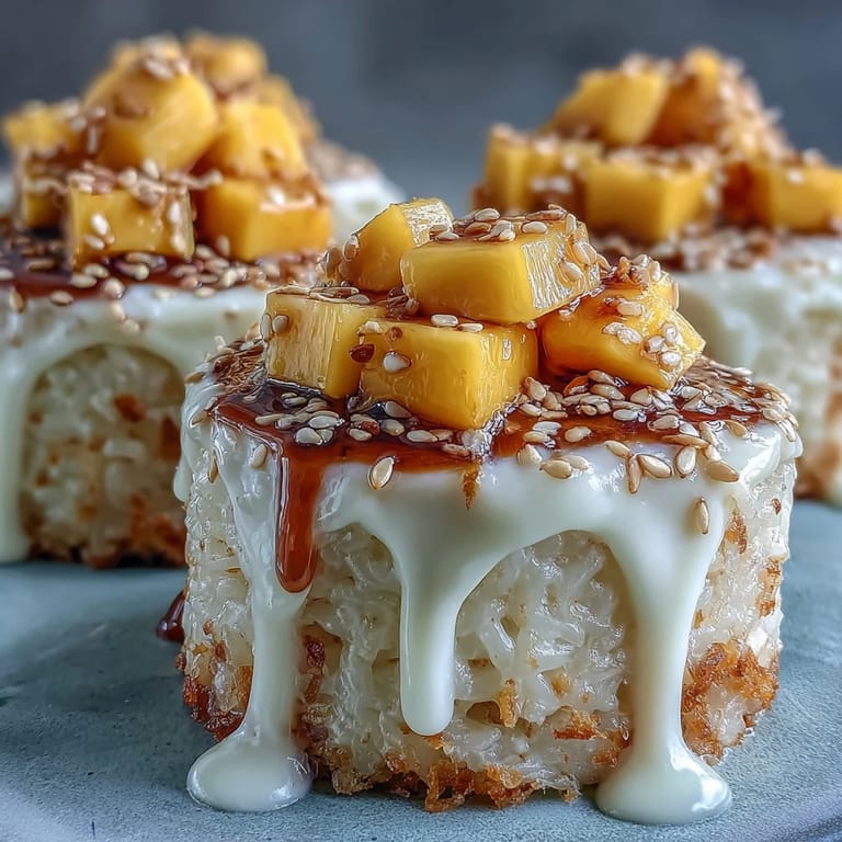 Enjoy these easy Coconut Mango Sticky Rice Cups, perfectly portioned with a drizzle.