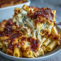 Creamy One-Pot Cheesy Pasta Bake with melted mozzarella and cheddar bubbling over tender pasta in a rich tomato sauce.