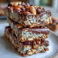 No-Bake Granola Energy Bars with oats, nuts, and dried fruit in a square pan, ready for slicing and snacking.