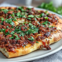 Turkish Lahmacun Pizza with savory lamb topping.